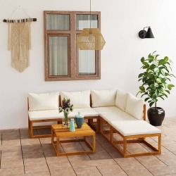 Sodo baldų komplektas su pagalvėmis, akacija, 6 dalių, kreminis