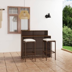 Sodo baro baldų komplektas, 3 dalių, rudas su pagalvėlėmis