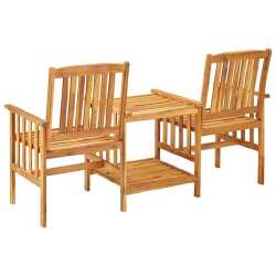 Sodo kėdės su arbatos staliuku ir pagalvėlėmis, akacijos medienos masyvas - Lauko baldų komplektai