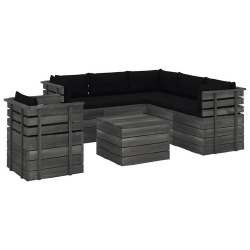 Sodo komplektas iš palečių su pagalvėlėmis, juodos, 7 dalių, pušis - Lauko baldų komplektai