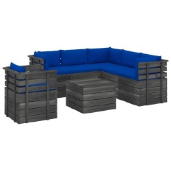 Sodo komplektas iš palečių su pagalvėlėmis, ryškiai mėlynos, 7 dalių, pušis - Lauko baldų komplektai