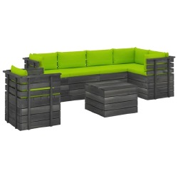 Sodo komplektas iš palečių su pagalvėlėmis, ryškios žalios, 7 dalių - Lauko baldų komplektai