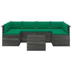 Sodo komplektas iš palečių su pagalvėlėmis, žalios spalvos - Lauko baldų komplektai