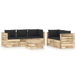 Sodo komplektas su juodomis pagalvėlėmis, 6 dalių, impregnuota mediena