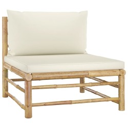 Sodo komplektas su kreminėmis pagalvėmis (3 dalių, bambukas) - Lauko baldų komplektai