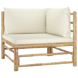 Sodo komplektas su kreminėmis pagalvėmis (3 dalių, bambukas) - Lauko baldų komplektai