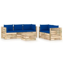 Sodo komplektas su mėlynom pagalvėlėmis, 6 dalių, impregnuota mediena
