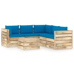 Sodo komplektas su mėlynomis pagalvėlėmis, 6 dalių, impregnuota mediena