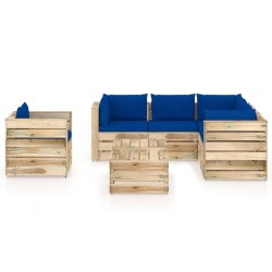 Sodo komplektas su pagalvėlėm, 8 dalių, impregnuota mediena - Lauko baldų komplektai