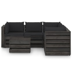 Sodo komplektas su pagalvėlėmis, 6 dalių, juodas, impregnuota mediena - Lauko baldų komplektai