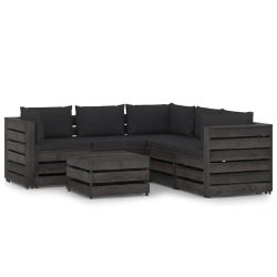 Sodo komplektas su pagalvėlėmis, 6 dalių, juodas, impregnuota mediena