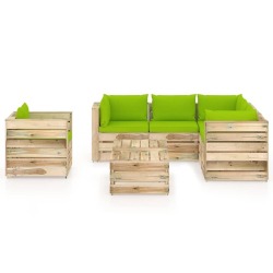 Sodo komplektas su pagalvėlėmis, 8 dalių, impregnuota /mediena - Lauko baldų komplektai