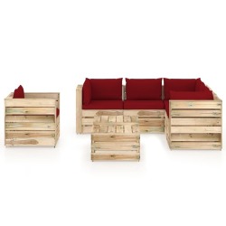 Sodo komplektas su pagalvėlėmis, 8 dalių, impregnuota -mediena - Lauko baldų komplektai