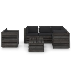 Sodo- komplektas su pagalvėlėmis, 8 dalių, impregnuota mediena - Lauko baldų komplektai