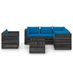 Sodo- komplektas su pagalvėlėmis, 8 dalių, impregnuota /mediena - Lauko baldų komplektai