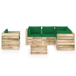 Sodo komplektas su pagalvėlėmis, 8 -dalių, impregnuota mediena. - Lauko baldų komplektai