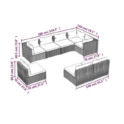 Sodo komplektas su pagalvėlėmis, 8 -dalių, rudas, poliratanas - Lauko baldų komplektai