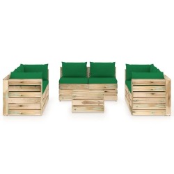 Sodo komplektas su pagalvėlėmis, 9 -dalių, impregnuota mediena - Lauko baldų komplektai
