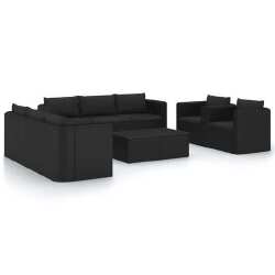 Sodo komplektas su pagalvėlėmis, juodas poliratanas, 10 dalių - Lauko baldų komplektai