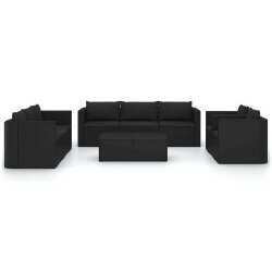 Sodo komplektas su pagalvėlėmis, juodas poliratanas, 10 dalių - Lauko baldų komplektai
