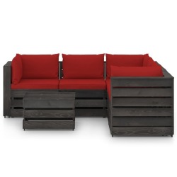 Sodo komplektas su pagalvėlėmis/bordo, 6 dalių, impregnuota mediena - Lauko baldų komplektai