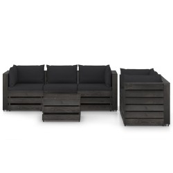 Sodo komplektas su pagalvėlėmis/juoda, impregnuota mediena, 6 dalių - Lauko baldų komplektai