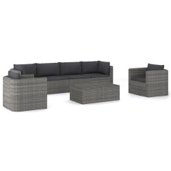 Sodo komplektas su pagalvėlėmis/juodos, 7 dalių, pilkas, poliratanas - Lauko baldų komplektai