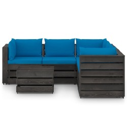 Sodo komplektas su pagalvėlėmis/melsva, 6 dalių, impregnuota mediena - Lauko baldų komplektai