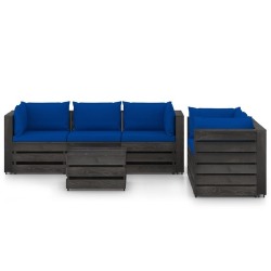 Sodo komplektas su pagalvėlėmis/mėlyna, impregnuota mediena, 6 dalių - Lauko baldų komplektai