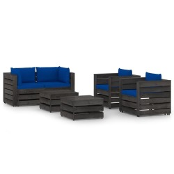 Sodo komplektas su pagalvėlėmis/mėlyna, impregnuota mediena, 6 dalys