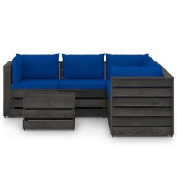 Sodo komplektas su pagalvėlėmis/tamsiai mėlyna, 6 dalių, impregnuota mediena - Lauko baldų komplektai