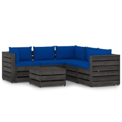 Sodo komplektas su pagalvėlėmis/tamsiai mėlyna, 6 dalių, impregnuota mediena