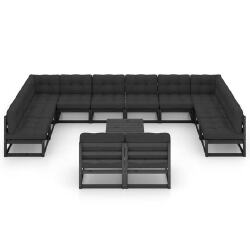 Sodo komplektas su pagalvėmis, juodas pušies masyvas - Lauko baldų komplektai