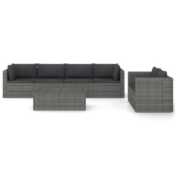 Sodo komplektas su pagalvėmis/juodos, 7 dalių, pilkas, poliratanas - Lauko baldų komplektai