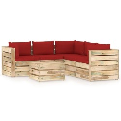 Sodo komplektas su raudonomis pagalvėlėmis, 6 dalių, impregnuota mediena