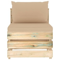 Sodo komplektas su smėlio spalvos pagalvėlėmis, 6 dalių, impregnuota mediena - Lauko baldų komplektai