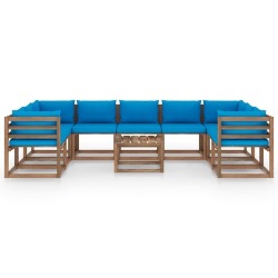 Sodo komplektas su šviesiai mėlynomis pagalvėlėmis, 10 dalių - Lauko baldų komplektai