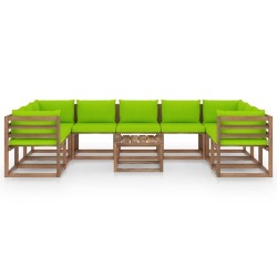 Sodo komplektas su šviesiai žaliomis pagalvėlėmis, 10 dalių - Lauko baldų komplektai