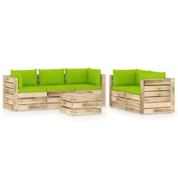 Sodo komplektas su žaliom pagalvėlėmis, 6 dalių, impregnuota mediena