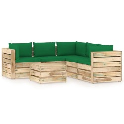 Sodo komplektas su žaliomis pagalvėlėmis, 6 dalių, impregnuota mediena