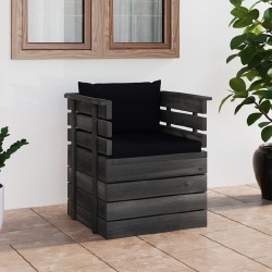 Sodo krėslas su pagalvėlėmis , pušies mediena, juoda