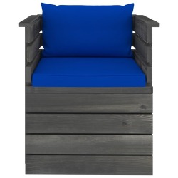Sodo krėslas su pagalvėlėmis , pušies mediena, mėlyna - Foteliai, sofos