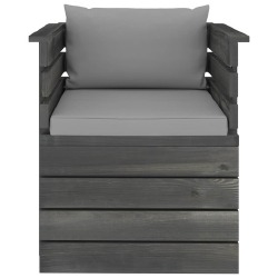 Sodo krėslas su pagalvėlėmis , pušies mediena, pilka - Foteliai, sofos