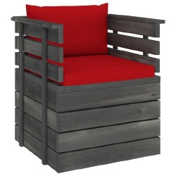 Sodo krėslas su pagalvėlėmis , pušies mediena, raudona - Foteliai, sofos