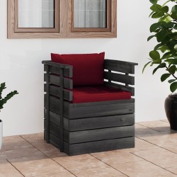 Sodo krėslas su pagalvėlėmis , pušies mediena, vyno raudona