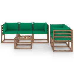 Sodo poilsio baldų komplektas su žaliomis pagalvėlėmis, 6 dalių - Lauko baldų komplektai