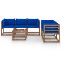Sodo poilsio komplektas su mėlynomis pagalvėlėmis, 6 dalių - Lauko baldų komplektai