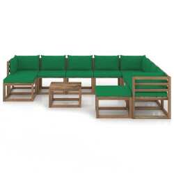 Sodo poilsio komplektas su žaliomis pagalvėlėmis, 11 -dalių - Lauko baldų komplektai