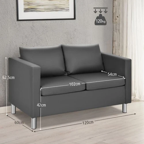 Dvivietė sofa su metalinėmis kojelėmis ir oda