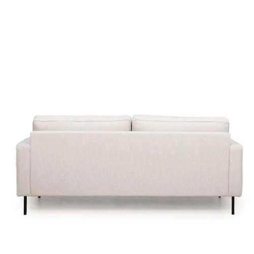 Šiuolaikiška sofa su šviesiu audiniu ir tamsiomis kojelėmis